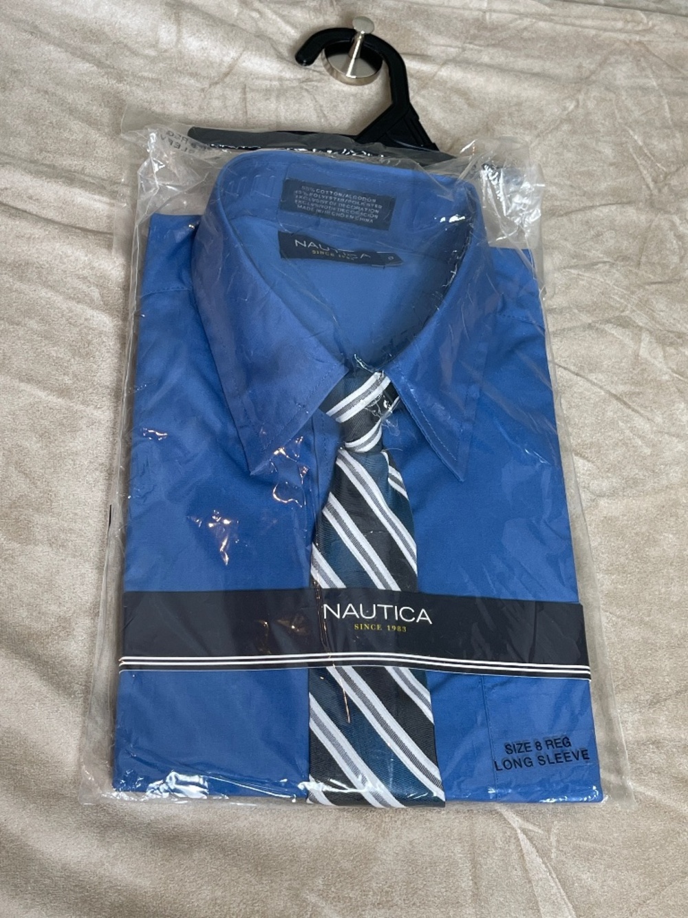 Nautica Boys Long Sleeve Dress Shirt and Tie Set size 8 Royal Blue NEW